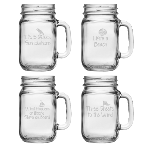 Coastal Sayings Mason Jar Mugs (set of 4)