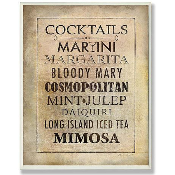 Vintage Cocktail Menu Wall Art