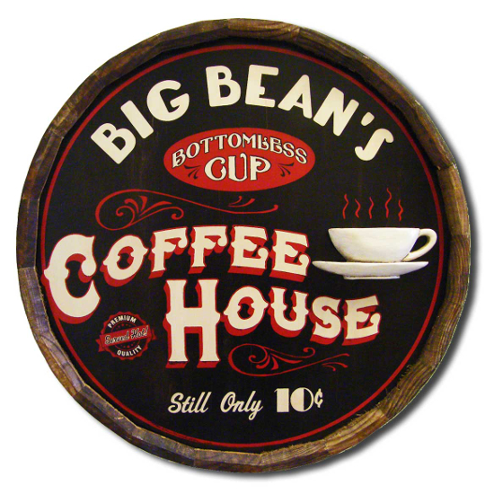 Coffee House Personalized Quarter Barrel Sign