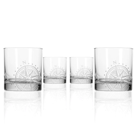Compass Rose Double Old Fashioned Glasses (set of 4) 10 oz