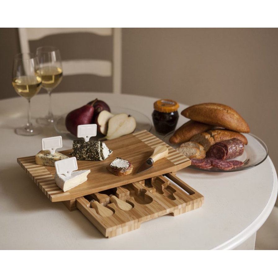 Concavo Bamboo Cutting Board with Cheese Tools and Markers