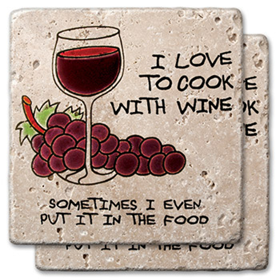I Love To Cook With Wine Stone Coasters (set of 2)