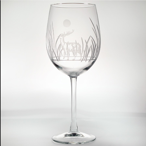 Etched Deer All Purpose Large Wine Glasses  (set of 4)