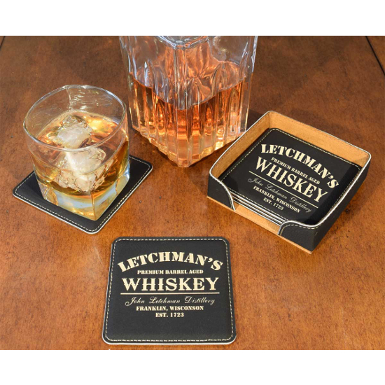 Personalized Whiskey Design Leather Coasters