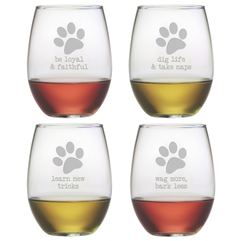 Dog Wisdom Stemless Wine Glasses (set of 4)