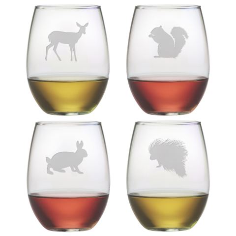 Assorted Eastern Wildlife Stemless Wine Glasses (set of 4)