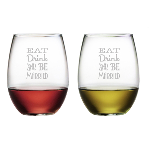 Eat Drink and Be Married Stemless Wine Glasses (set of 2)