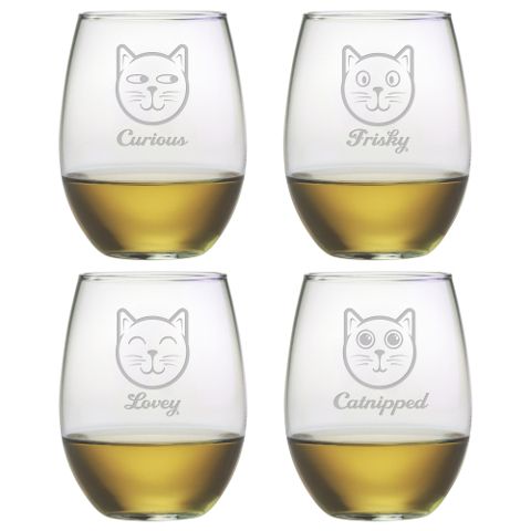 Feline Faces Stemless Wine Glasses (set of 4)