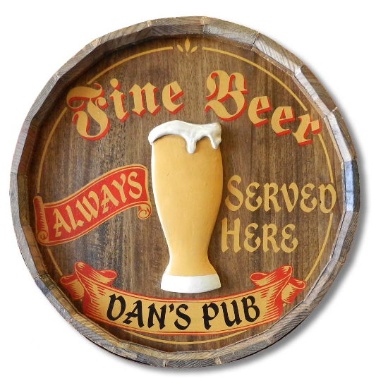 Fine Beer Personalized Quarter Barrel Sign