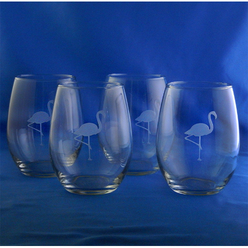 Etched Flamingo Stemless Wine Glasses (set of 4)