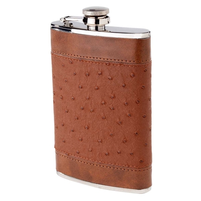 8oz. Brown Ostrich Hip Flask with Band