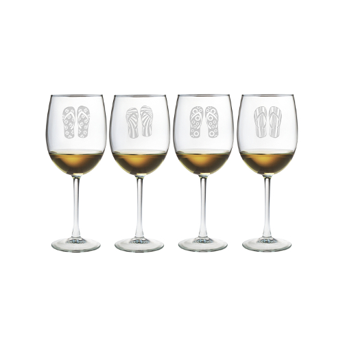 Flip Flops Etched Stemmed Wine Glasses (set of 4)