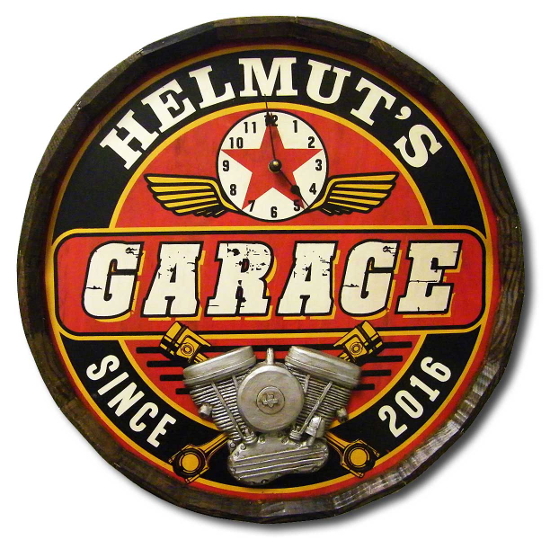 Garage Personalized Quarter Barrel Sign with Clock