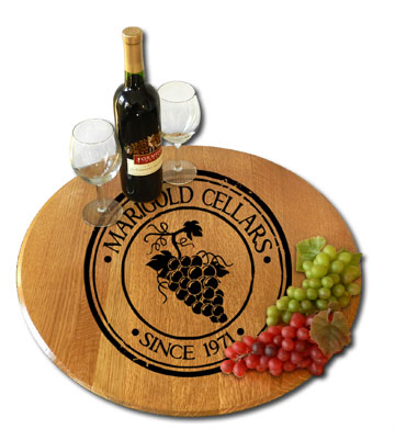 Grape Medallion Personalized Oak Barrel Lazy Susan