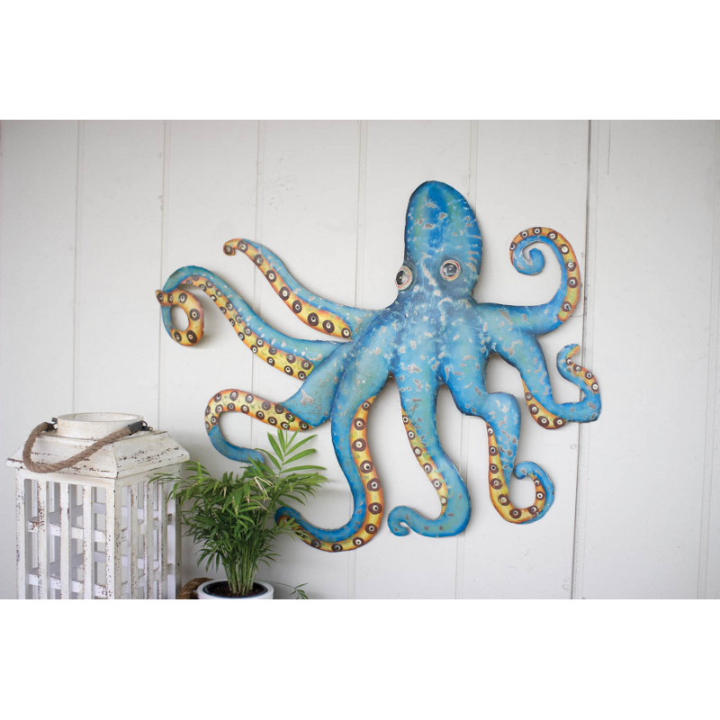 Hammered Recycled Metal Octopus Wall Hanging