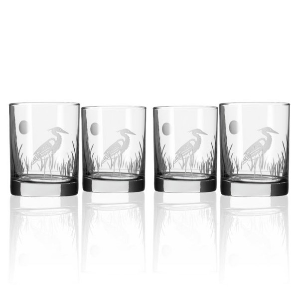 Etched Heron DOF Glasses (set of 4)