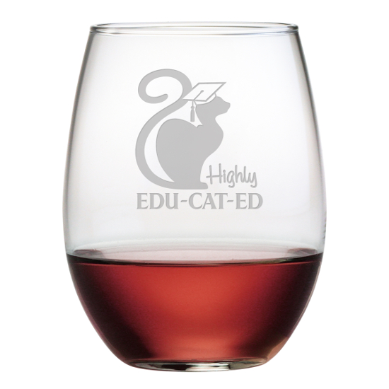 Highly Edu-cat-ed Stemless Wine Glasses (set of 4)