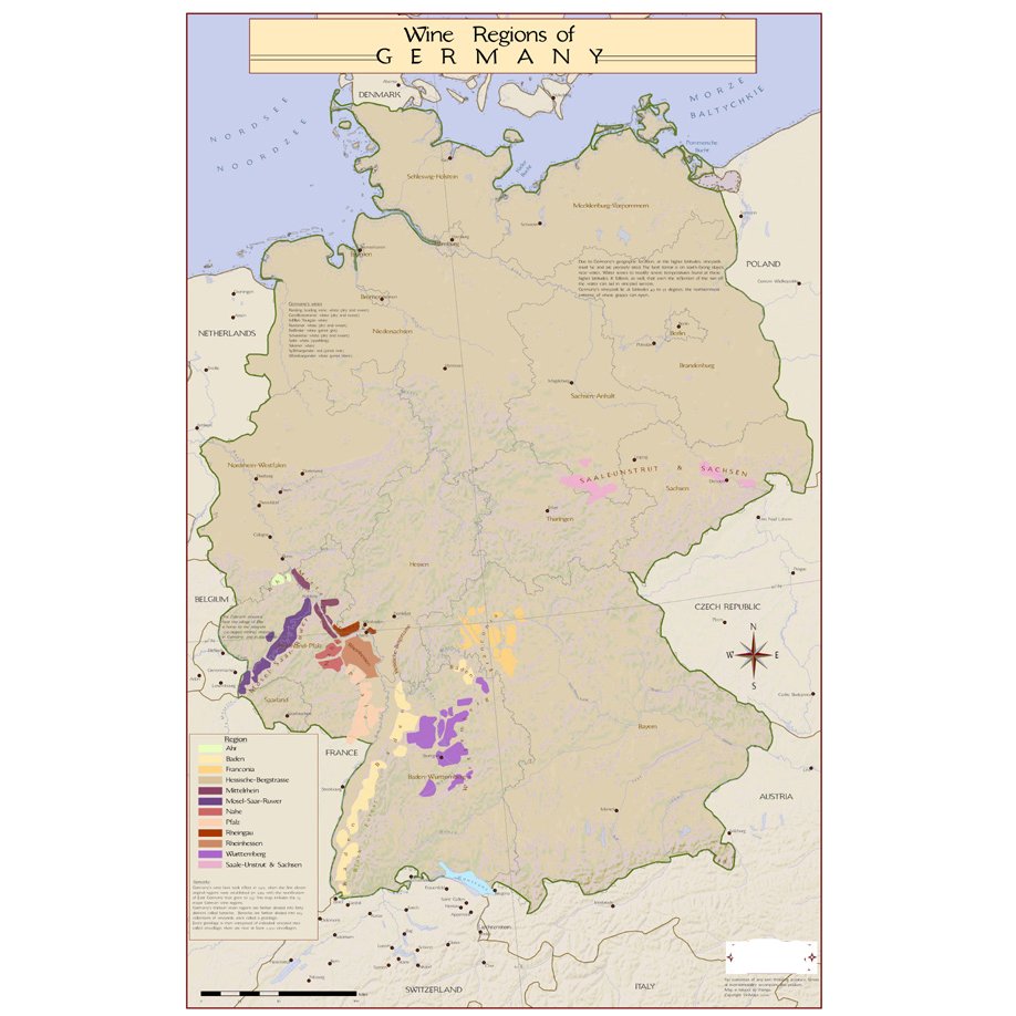 Wine Regions of Germany Map on Canvas