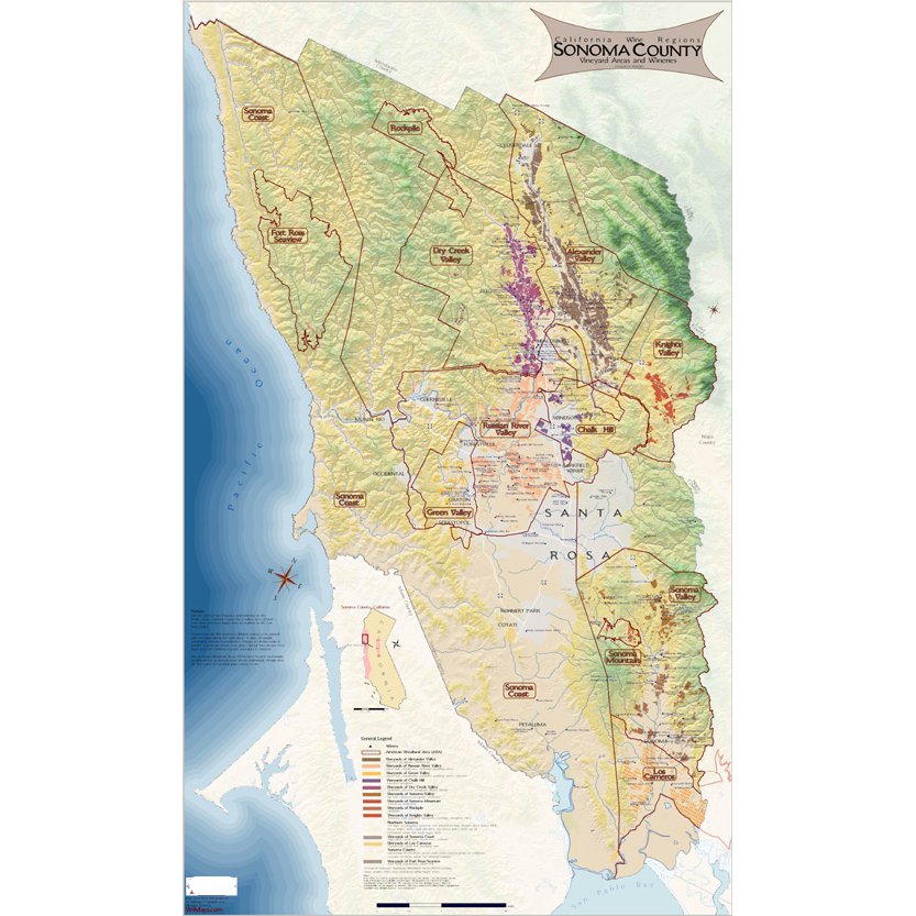 Wine Regions of Sonoma County Map on Canvas