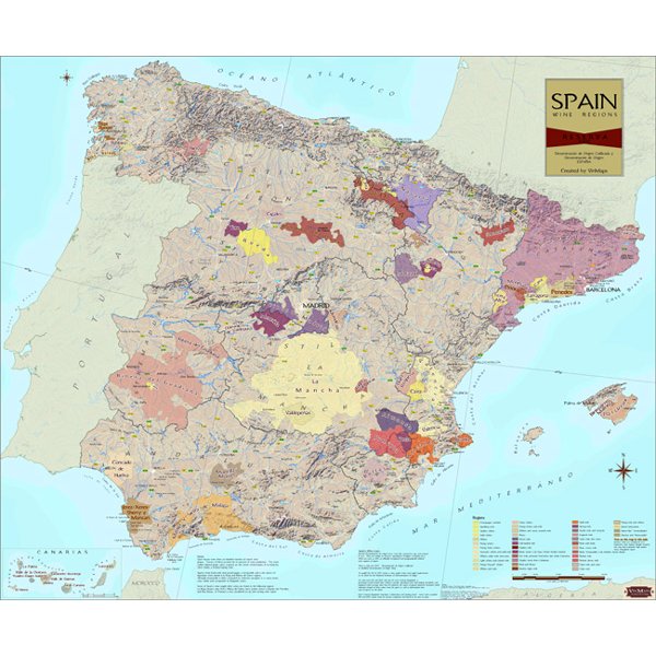 Wine Regions of Spain Wine Map on Canvas