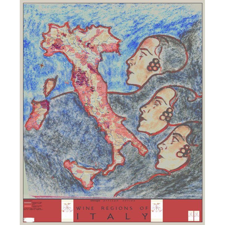 Artisan Wine Regions Map of Italy on Canvas