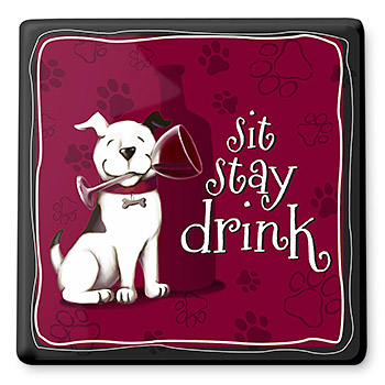 Sit... Stay... Drink! Ceramic Dog Lovers Trivet