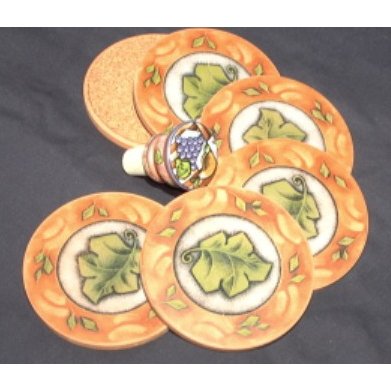 Terra Cotta Wine Coasters and Bottle Stopper