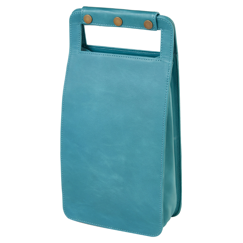 Leather Two Bottle Wine Carrier, Sonoma Teal