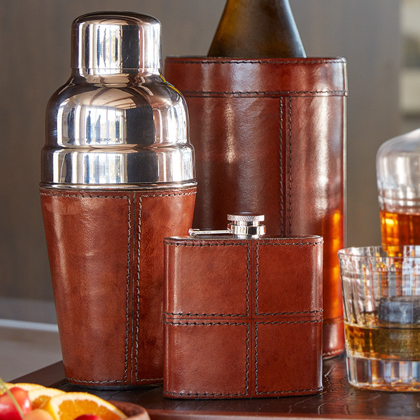 Leather Barware Set with Stainless Steel Tools