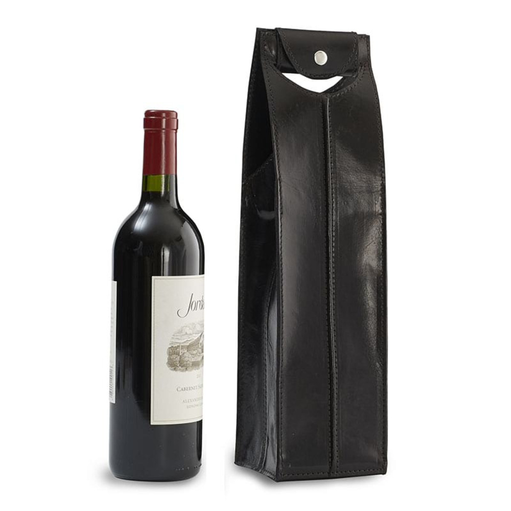 Genuine Leather Wine Bag 1 Bottle, Black
