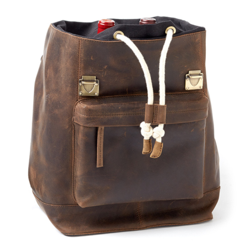 Leather Wine Backpack 2 Bottle, Brown