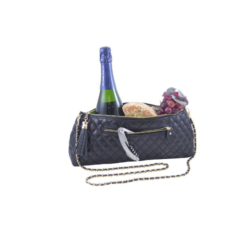 Genuine Leather Single Bottle Wine Purse, Black