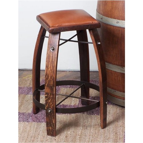 Wine Stave Stool with Leather Top 24 Inch Tan