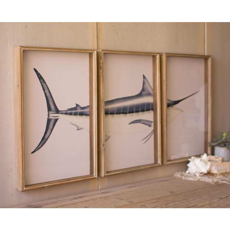 Triptych Framed Marlin Prints Under Glass