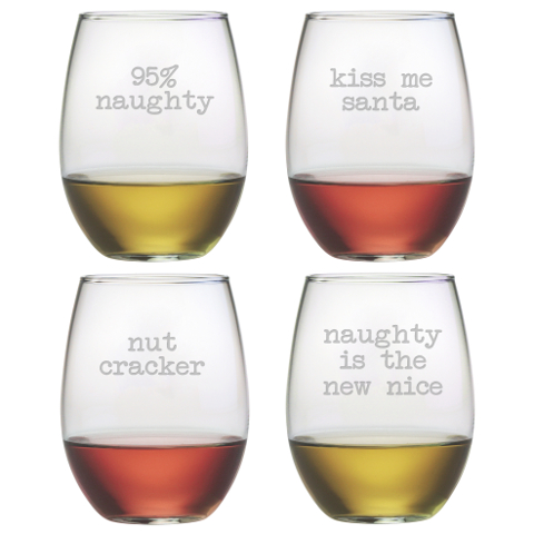 Naughty Christmas Stemless Wine Glasses (set of 4)