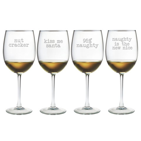Naughty Christmas Stemmed Wine Glasses (set of 4)