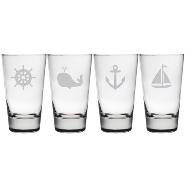 Nautical Icons Etched Hiball Glass Set