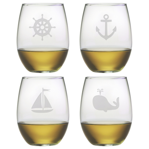 Nautical Seafarer Stemless Wine Glasses (set of 4)