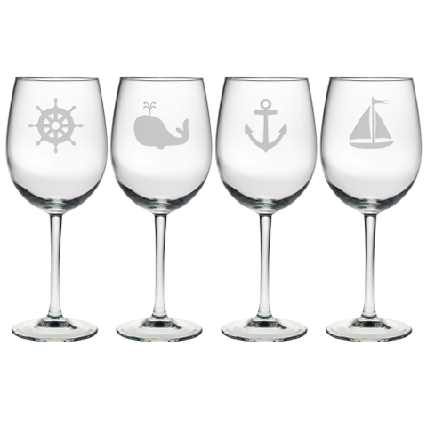 Nautical Icons Stemmed Wine Glasses (set of 4)