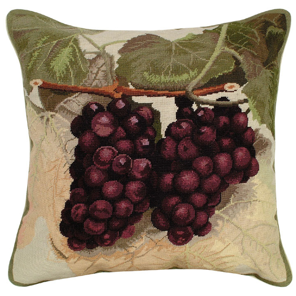 Purple Grapes Needlepoint Pillow by Helene Verin