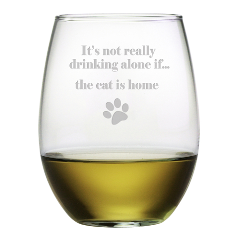 It's Not Really Drinking Alone Cat Stemless Wine Glasses (set of 4)