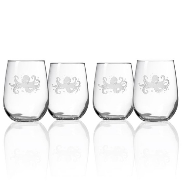 Octopus Stemless Red Wine Glasses (Set of 4)