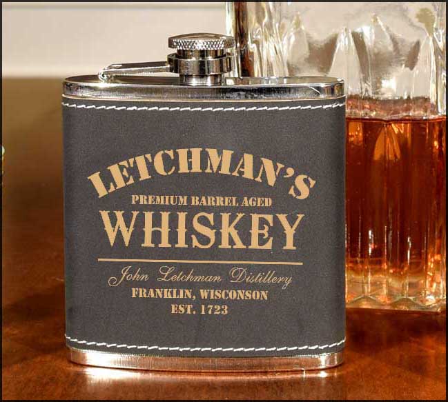 'Whiskey Design' Personalized Leather Flask