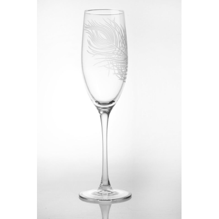 Etched Glass Peacock Feather Champagne Flutes (set of 4)