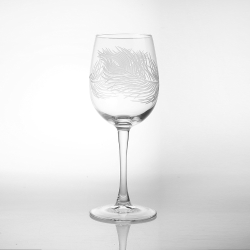 Etched Glass Peacock Feather Tulip Wine Glasses (set of 4)
