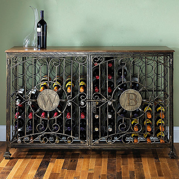 Personalized 84 Bottle Antiqued Steel Wine Jail Console
