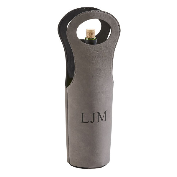 Leatherette Wine Holder, Grey 14.5" H