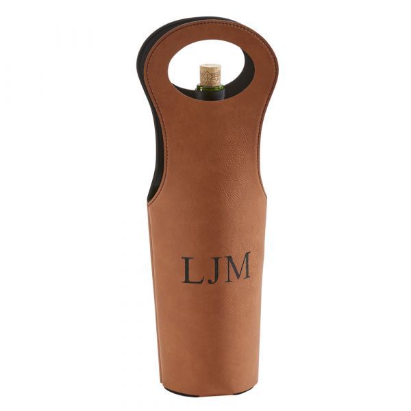 Leatherette Wine Holder, Caramel 14.5" H