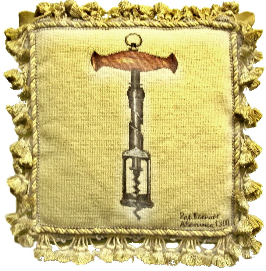 Pettipoint Wine Cork Screwer Needlepoint Pillow