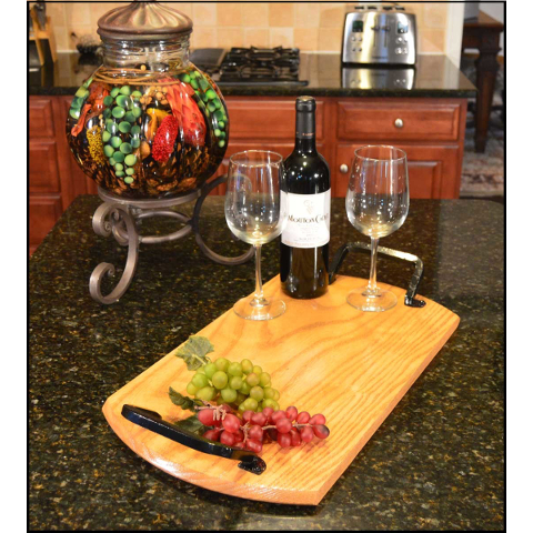 Customizable Wooden Bistro Tray with Wrought Iron Handles